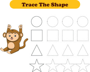 Fototapeta premium Tracing lines of different shape for kids with monkeys. Vector Illustration