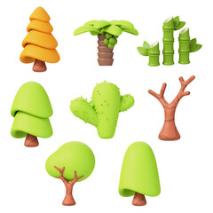 3D Cartoon Tree and Plant Icon Set – Nature Game Assets and Environment Elements
