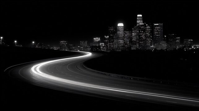 Fototapeta Night Drive to Los Angeles Skyline