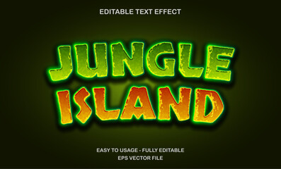 Jungle island text, editable text effect template, 3d bold shiny, neon glow title movie text style