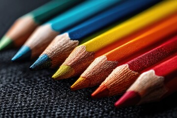 Obraz premium Close-up view of colored pencils arranged in a row.