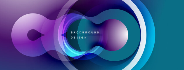 Abstract design features layered circles, vibrant colors, smooth gradients. Modern aesthetic, dynamic composition, visually appealing.