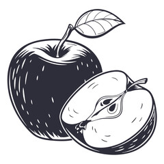  silhouette apple on white background