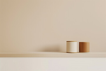 Stylish product photography featuring two painted cans on a white shelf