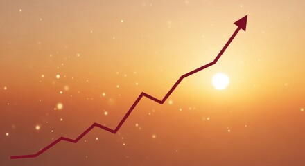 Red arrow pointing upwards against a bright orange and yellow gradient background with bokeh effect