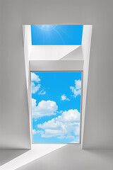  Stylish white skylight illuminating modern house interior with blue sky view