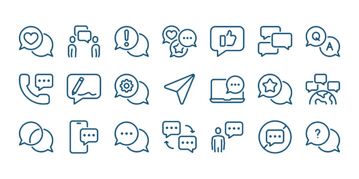 Dialogue, communication, conversation or chatting related editable stroke outline icon isolated on white background flat vector illustration.