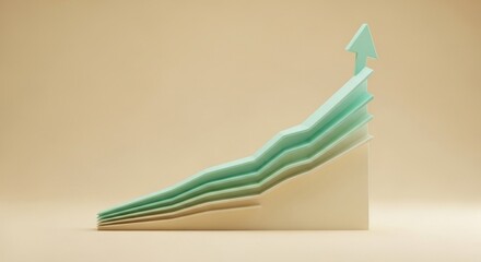A minimalist representation of an upward trending chart with a light green arrow on a beige background