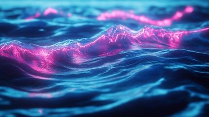 Cyberpunk Ocean Waves: Neon Pink Highlights on Deep Blue Water Surface