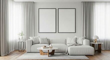 Modern living room with minimalist decor, neutral tones, and natural light.