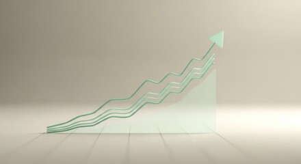 An upward trending arrow graph made of translucent material on a light background showing growth trend up