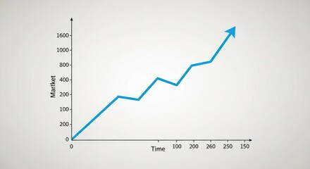 A blue line graph showing an upward trend of market over time against a white background image view