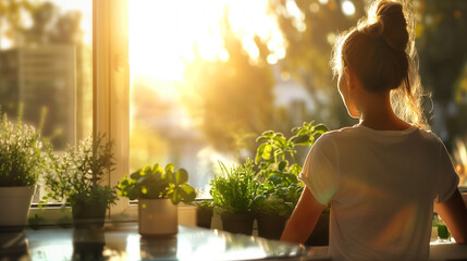  Woman using a rag to clean home windows with care and precision