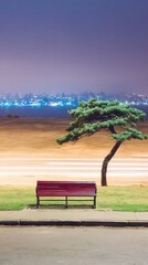 Obraz premium Park bench at night with city lights