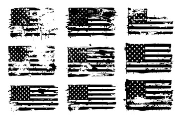 Set of abstract Grunge American flag. distressed USA flag. Vintage American flag
