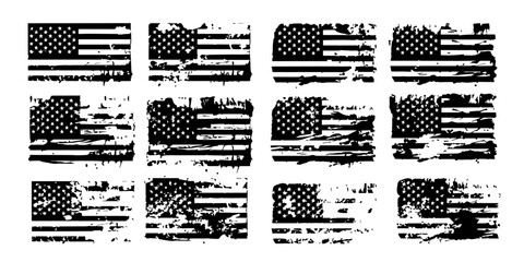 Set of abstract Grunge American flag. distressed USA flag. Vintage American flag