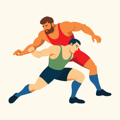 Two wrestlers grappling in a stylized vector illustration