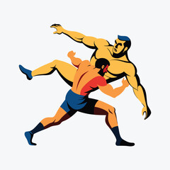 Two stylized wrestlers in action on a white background