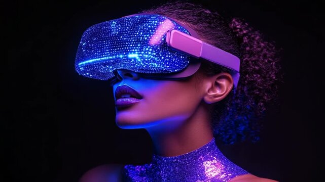 Woman VR Headset Metaverse Technology Future.