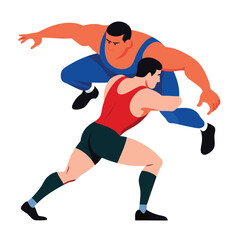 Two wrestlers in action wearing wrestling uniforms vector