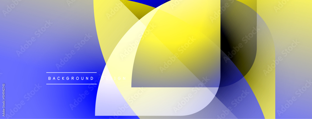 Aufkleber Abstract geometric composition. Overlapping shapes create dynamic visual effect. Blue, yellow gradients dominate design. Modern, clean aesthetic.