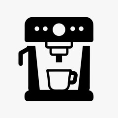Black coffee machine icon with cup silhouette isolated on white background
