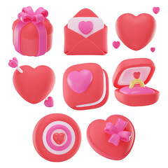 3D Romantic Love Icons – Valentine, Proposal, Gift, and Heart-Themed Icon Set