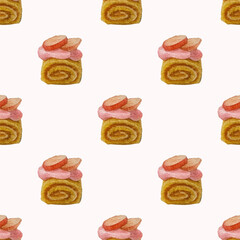 seamless pattern brownies cake with cream and sliced ​​grapes watercolor. Suitable for any purpose, such as wrapping paper or textile, mobile wallpaper, website, decoration, background,etc