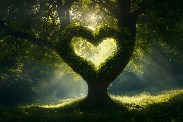 a heart shaped tree in the middle of a field