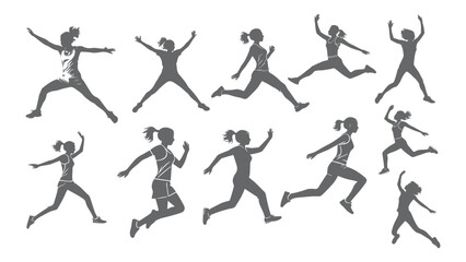 Woman Jumping Silhouette Collection Vector Illustration for Fitness Dance Energy Sport and Motion Design Concepts