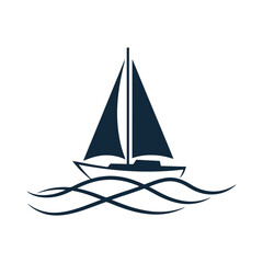 Yacht Silhouette with Ocean Waves