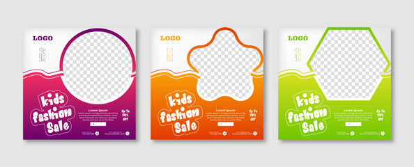 Advertising and marketing social media post for kid's fashion sale and new collection arrival. Editable minimalistic social media poster for new sale.  Suitable for advertising and marketing banner.  