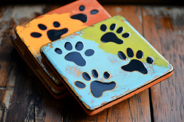 a colorful case with a dog paw print on it