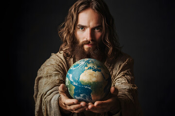 a man holding a globe in his hands