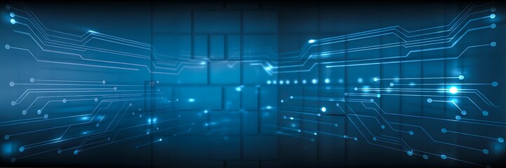 Fototapeta premium Digital circuit network background with glowing blue lines and futuristic technology interface 