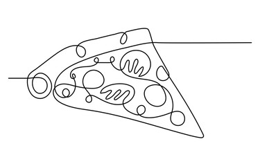 Continuous single one line drawing of delicious sliced cheese pizza design outline vector illustration