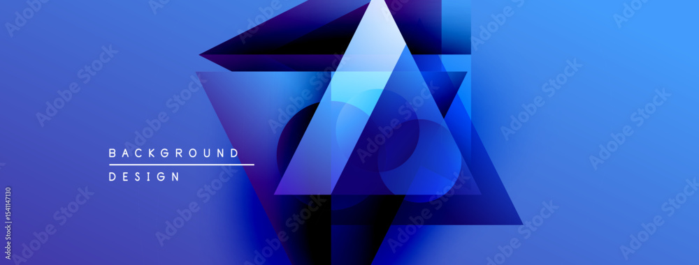 Poster Abstract geometric shapes overlap, creating vibrant blue gradient effect. Modern design elements suggest technology, innovation.