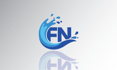 FN Wave Monogram Logo – Creative Splash Letter mark with Water Flow & Motion Effect for Fresh, Dynamic Branding & Aqua-Themed Identity Design
