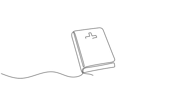 Continuous one line drawing animation Church logo Bible with Christian cross religion continuous one single line drawn concept video