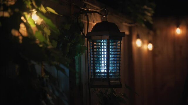 A bug zapper lantern zaps some bugs at night