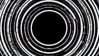 Abstract Black Background with White Circle Rings for Digital Future Technology Concept – Vector Illustration