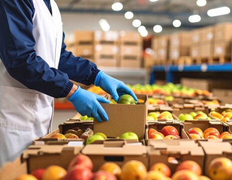 Person packing apples in warehouse