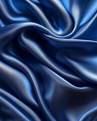 Obraz premium Deep blue satin fabric draped elegantly showing luxurious texture and folds