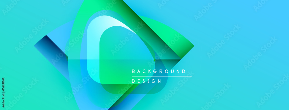 Poster Abstract geometric shapes overlap, creating vibrant blue, green gradients. Modern design elements suggest dynamic movement, texture.