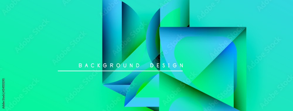 Aufkleber Abstract geometric design. Turquoise, green layers create depth. Text reads background design. Modern, vibrant visual element.