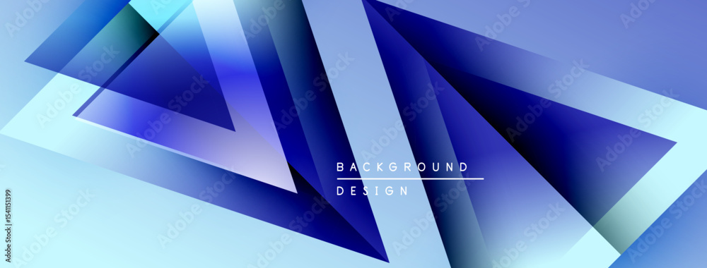 Poster abstract geometric shapes overlap, creating dynamic blue gradients. light reflects off angled surfac