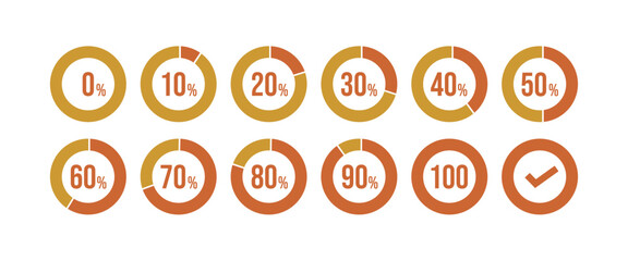 Icon Set of Circular Progress Diagrams: 10% to 100%, Vector Chart