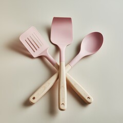 Pink silicone cooking utensils spatula spoon set