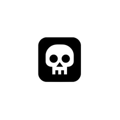 Rounded skull icon inside square app button in flat black style for warning or spooky symbol