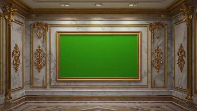 Classic green screen frame in marble room